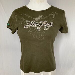 Senior Frogs vintage army green embroidered graphic faded eagle baby tee